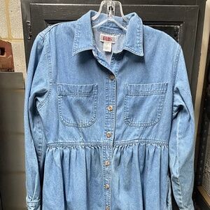 VINTAGE 1990s WOMEN’S  FADS 8P PRAIRIE STYLE JEAN DENIM  DRESS USA 100% COTTON